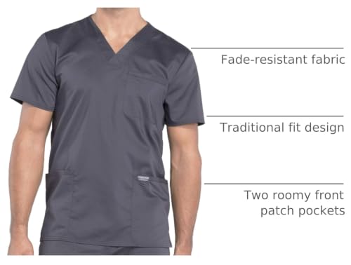 Image of Cherokee Scrub top for Men V-Neck with 3 Pockets, Knit Details, Soft, Durable, Breathable, 2-Way Stretch Fabric - WW670
