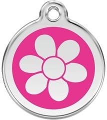 Red Dingo Custom Engraved Dog ID Tag - Flower Large/ Hot Pink