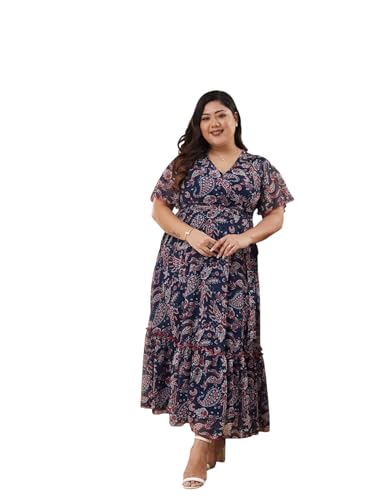 Image of Miss Chase A+ Women's V-Neck Three-Quarter Sleeve Floral Wrap Chiffon Midi Dress