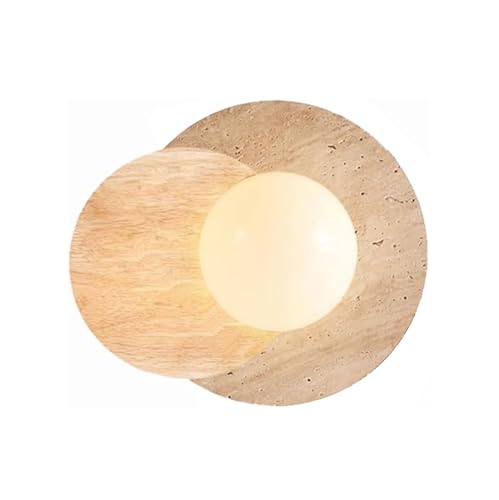 Image of Marble Wall Lamp, Bathroom Vanity Light Fixtures, Wall Mount Lamp, Over Mirror, Stone Wall Sconces, Vintage Wall Light with Wood and Stone Shade, for Porch Workshop Kitchen Living Room