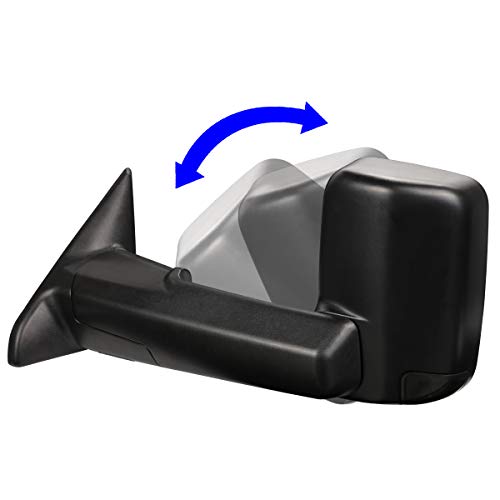 Pair Of Rear View Side Towing Mirrors - Heated Glass | Power Adjust | Smoked Led Turn Signal | Puddle Light - Compatible With Dodge Ram 1500-5500 2009-2016, Driver And Passenger Side, Textured Black #TOP2