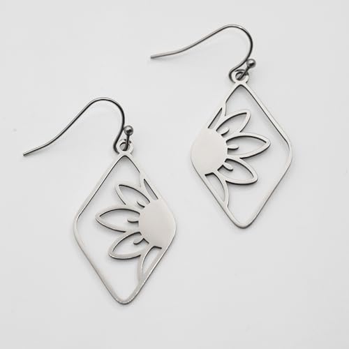 Boucles d'oreilles pendantes légères avec motif fleur rétro années 70