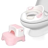 DEANIC Toilettensitz Kinder mit Tritthocker für Kinder, Töpfchen für Kinder mit Hocker Kinder ab 1-7 Jahre, Töpfchen Kindertoilette, Baby Sitz Anti-Rutsch Polster Kloaufsatz (Rosa)