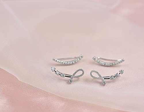 Sterling Silver Cubic Zirconia Ear Climber - Hypoallergenic Ear Cuffs Crystal Ear Crawler Cuff Earrings Set for Women Girls