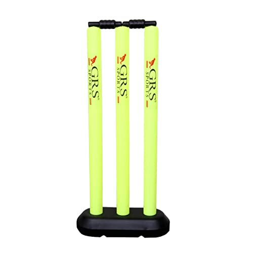 GRS ® Junior Zone Hard Plastic Cricket Wickets Set for Kids for Age Group 3 to 10 Year (3 Piece Wickets, 2 Bails, Base, 24'' Wickets Length, Floro)