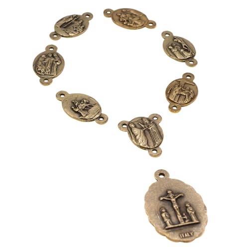 VILLAGE GIFT IMPORTERS Seven Sorrows of Mary Bronze-Tone Medals | Catholic Chaplet Craft Supplies | Set of 8 Religious Beads | DIY Rosary Making | Made in Italy2