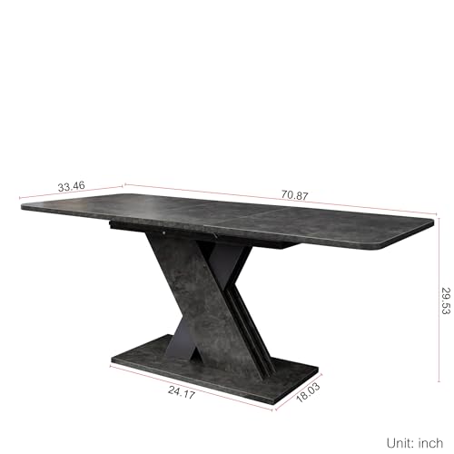 Goujxcy Extendable Dining Table for 4-8 People, 55-70.8 Inch Rectangular Wood Dining Table with X-Shape Pedestal Base, Rustic Marble Expandable Kitchen Table for Dining Room Furniture