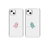 Axulimin Custom Name Cute Dinosaur Couple Lovers Matching Phone Case for iPhone 17 16 15 14 13 12 11 XR Pro Max Plus Mini Case - Gift for Couple or Bestie (Clear)