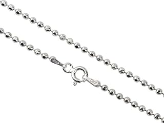 AKA Jewellery - 925 Sterling Silver Rhodium Plated Women Necklace - Diamond Cut Ball Bead Chain 2 mm - Sizes: 18" 20" 22" 24" 26" 28" 30" in