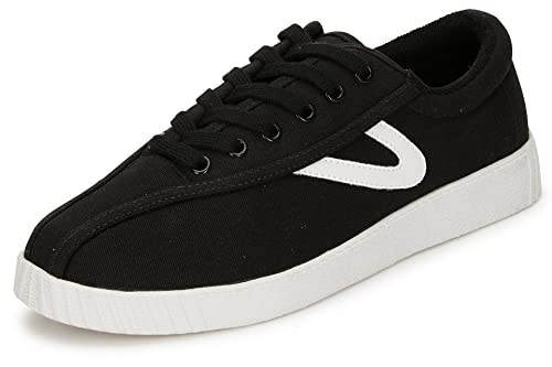 TRETORN Nyliteplus Canvas Sneakers Women's Lace-Up Casual Tennis Shoes Classic Vintage Style, Black/White, 9 Wide
