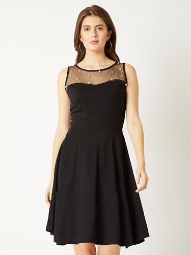 Image of Miss Chase Women's Round Neck Sleeveless Floral Ruffled GatheKnee-Long Skater Dress
