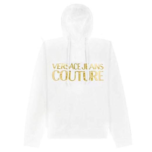 Versace Jeans Couture White 100% Cotton Gold Foil Logo Long Sleeve Hoodie Sweatshirt- L for Mens