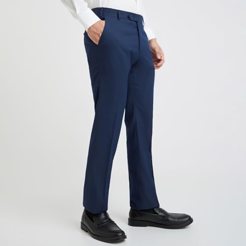 Image of Raymond Men Slim Fit Structure Pattern Polyester Blend Flat Front Formal Trouser