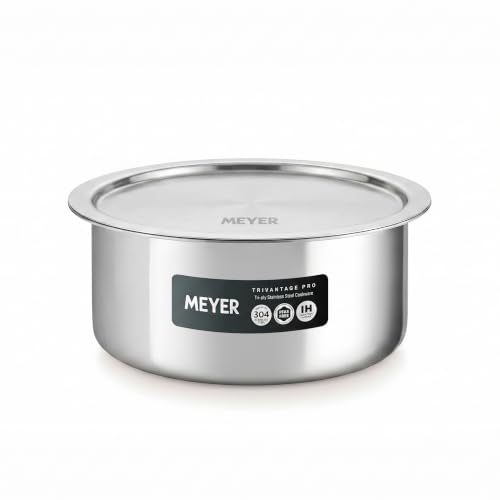 Image of Meyer Triply Stainless Steel Tope with SS 304 Lid | Healthy, Non Toxic | Extended Grip | Bhagona | Tapeli | Patila | for Boiling Milk /Water | 24 CM /4.9 litres Capacity | 10 Year Warranty | Silver