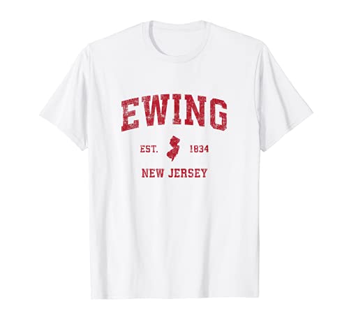 Ewing New Jersey NJ Vintage Sports Design Red Print T-Shirt