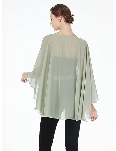 BEAUTELICATE Damen Stola Schal Chiffon Umhang Cape Elegant Für Hochzeit Brautkleid Abendkleid Festlich Ballkleid Strandkleid (Kurzer Stil - Sage Green, Einheitsgröße)
