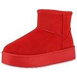 schuhe stiefel sale  VAN HILL Damen Winter Boots Plateau Profilsohle Bequem Schuhe 213984 Rot Robust 38