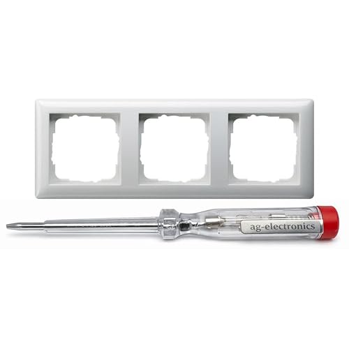 ag-electronics Spannungsprüfer 120-250V® + GIRA Rahmen 021303 3fach Standard 55 Reinweiß glänzend