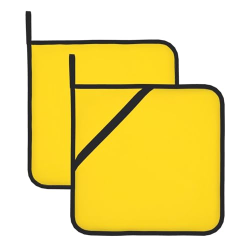 Bergamot Yellow Print Pot Holder Set of 2, Heat Resistance Potholders Oven Hot Pads with Pocket for Kitchen, Cooking, Baking, Oven, Microwave, BBQ (20.5 X 20.5 Cm)