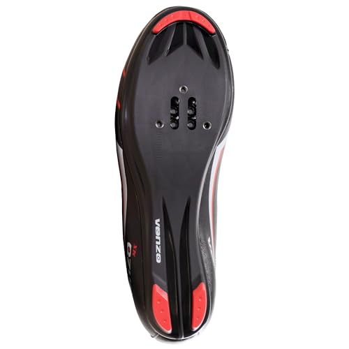 Venzo Men's Road Cycling Shoes - 3 Straps, Compatible with Look Delta & Shimano SPD-SL - Size 11 US - Black