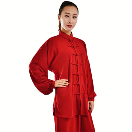 Kung Fu Vêtements Tai Chi Uniformes Kung FU Costume Arts Martiaux Costume Tenue Wing Chun pour Homme Et Femme,Red-L