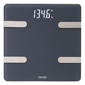 Taylor Bluetooth Smart Body Composition Scale for Body Weight, Body Fat, Water, Muscle and Bone Mass, Weight Tracking, and BMI with Smartphone App, 400 lbs – Charcoal (5297054)