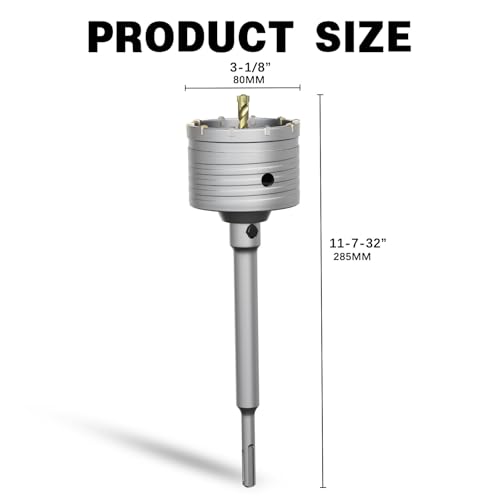 METOTY 3-1/8" Concrete Hole Saw,80mm Masonry Hole Saw, with 220mm SDS Plus Shank Connecting Rod for Concrete Brick Cement Stone Wall Drilling Home Improvement by METOTY - Image 2