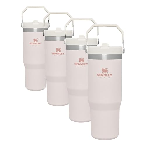 STANLEY IceFlow Flip Straw Tumbler with Handle 30 oz | Twist On Lid and Flip Up Straw | Leak Resistant Water Bottle | Insulated Stainless Steel |BPA-Free | Rose Quartz (Pack of 4)