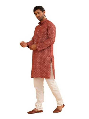 Image of SOJANYA (Since 1958 Men's Cotton Linen Foil Printed Kurta and White Pyjama Set