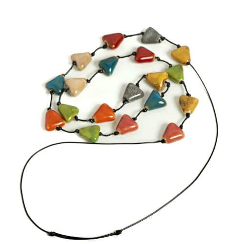 Collier bracelet triangle céramique double usage cordon réglable bohème bijoux - 2