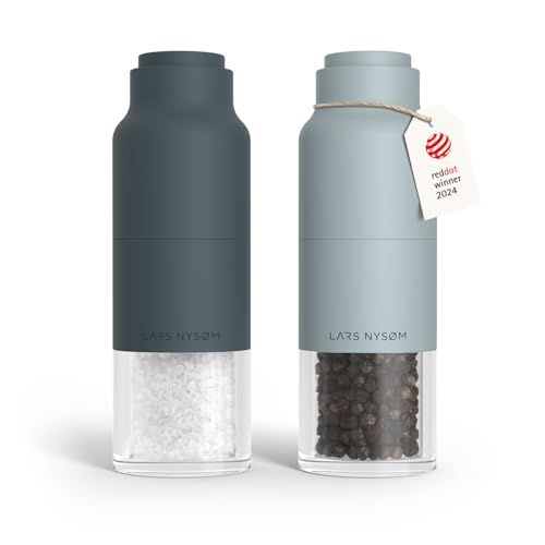 Image of LARS NYSOM Salt and Pepper Grinder Set, Stainless Steel Manual Salt and Pepper Mills, Adjustable Ceramic Grinder, Design Spice Shakers (Blue)
