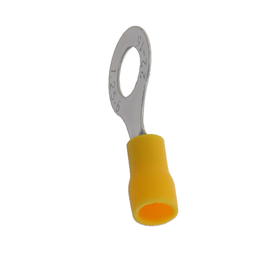 Jutagoss RV1.25-6 Electrical Pre Insulated Ring Copper Crimp Terminals for AWG22-16 Yellow Wire Connector 150 Pcs