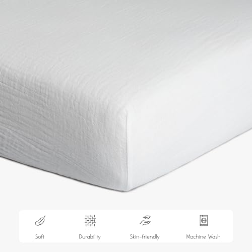 Image of Meracorallo Muslin Pack and Play Fitted Sheet, 100% Cotton, White