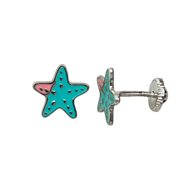 Pendientes de estrella de mar para niñas plata de ley dormilonas hipoalergénicas