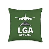 LGA Airport New York City, NY Airplane Landing on Runway Throw Pillow