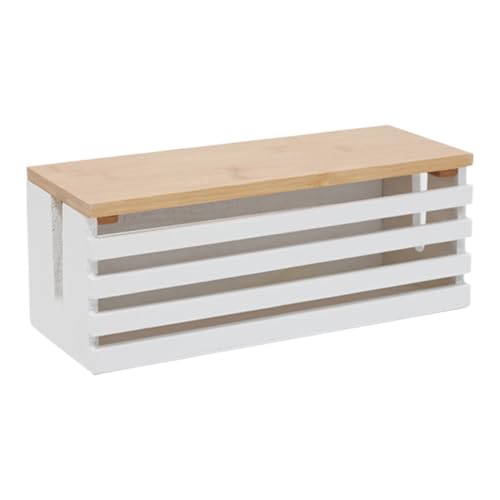 Boîte range-câbles en bois et blanc 32cm pour gestion des fils de bureau