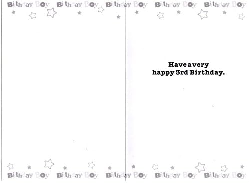 Birthday Card for Three (3) Year Old boy. Free 1st Class Post (UK)