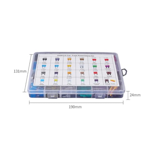 Kit surtido de fusibles automotrices de 250 piezas con caja de almacenamiento, diseño tipo inserto, material ABS y aleación de zinc, incluye fusibles estándar para autos y camiones de 2A a 40A para maquinaria agrícola miniatura 2