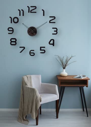 Image of Analog, Acryalic Large Diy Wall Clock, 3D Mirror Number Stickers Large Wall Clock Kit Mute Frameless Modern Design For Home-Black 002