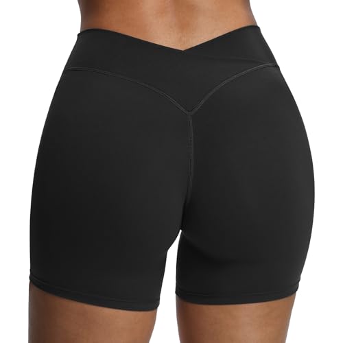 Aoxjox Roxxy – Short feminino para treino, cintura cruzada, cruzado, costas V, controle de barriga,