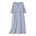 Dresses for Women Cotton Linen Henley V Neck Elegant 3/4 Sleeves Maxi Sundress Fashion Casual Beach Vacation Clothes Light Blue