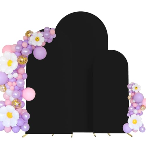 Maiangel Set of 3 Wedding Arch Cover 4FT 5FT 6FT Spandex Fitted Stretchy Arch Stand Covers 2-Sided Round Top Chiara Backdrop Cover for Party Birthday Banquet Baby Shower Arch Decoration (Black)
