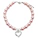 PETFAVORITES Engraved Crystal Heart Dog Necklace Jewelry with Bling Pearls Rhinestones Charm for Pets Cats Small Dogs Girl Teacup Chihuahua Yorkie Clothes Costume Outfits (Pink, Neck Size: 8"-10")
