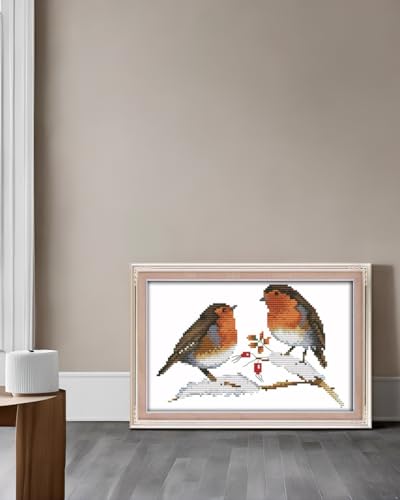 Image of CaptainCrafts Cross Stitch Kits Full Range Stamped Fabric DIY Art Needlecrafts Embroidery Kit for Adults Beginner (Stamped 14CT, Two Little Birds) | Printed Fabric, Two Little Birds Cross Stitching, DIY Hand Embroidery, Relaxing Crafts, Home Decor