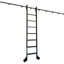Sliding Barn Door Hardware Kit Rolling Ladder Rail, Round Tube Carbon Steel Guide Track Roller System Slide, with Floor Wheels for Library/Loft/Home/Indoor/Bookstore Size 3.3ft/100cm Track Kit