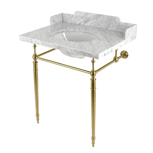 Kingston LMS3022M87 Console Sink, Carrara Marble White/Brushed Brass