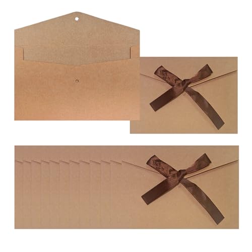 12 sobres de papel de estraza con cintas, tarjetas, 17,3 x 12,2 cm, tarjetas de felicitación, sobres para fiestas y fiestas, cumpleaños, bodas, invitaciones para baby showe (marrón)
