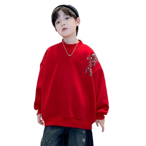 Chinese New Year Boys' fleece-lined thickened red sweater fall winter fashion top