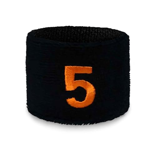 COUVER Unisex Black Terry Wristband, Orange Number 5, 1 PC