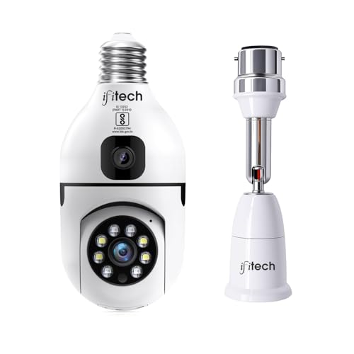 Image of IFITech 4MP Dual Lens WiFi Bulb Camera | Indoor Security and Color Night Vision | 360 Adjustable View, Two‑Way Audio, App Control | WiFi Bulb Security Camera with Adjustable Extension Bulb Holder